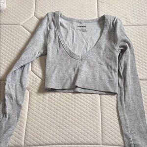 Garage Light Gray Ribbed V-Neck Crop Top
